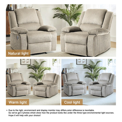 2 Set Corduroy Manual Recliner Glider Club Chair with Footrest