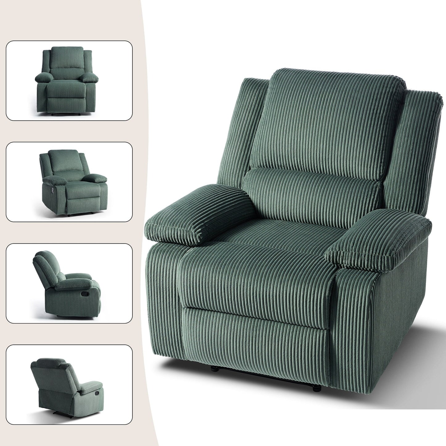 2 Set Corduroy Manual Recliner Glider Club Chair with Footrest
