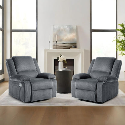 2 Set Corduroy Manual Recliner Glider Club Chair with Footrest