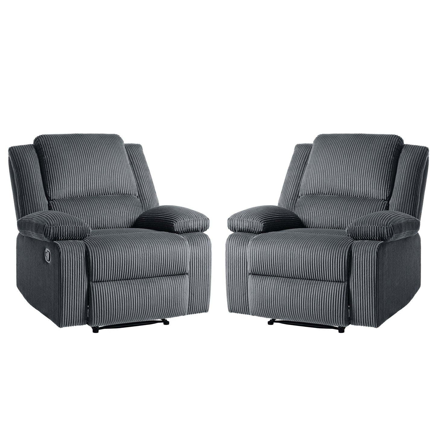 2 Set Corduroy Manual Recliner Glider Club Chair with Footrest