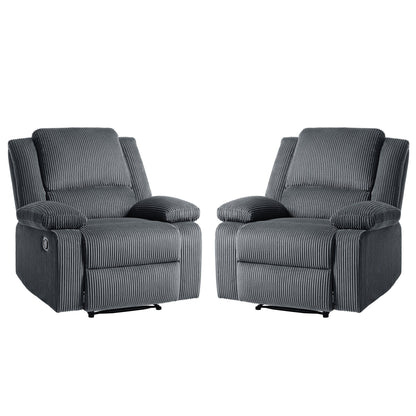 2 Set Corduroy Manual Recliner Glider Club Chair with Footrest