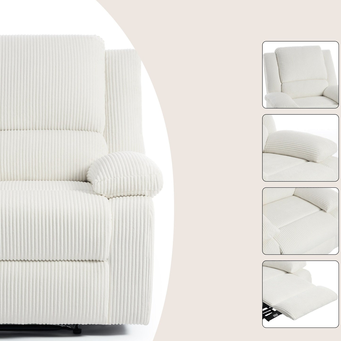 2 Set Corduroy Manual Recliner Glider Club Chair with Footrest