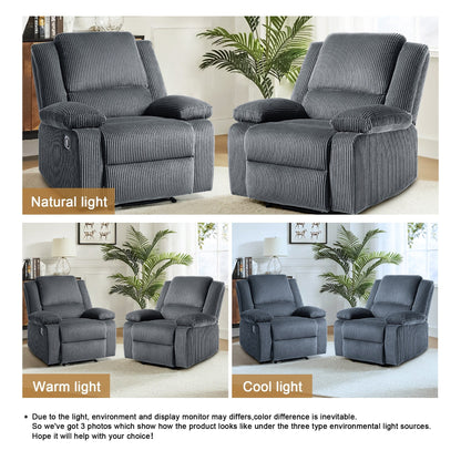 2 Set Corduroy Manual Recliner Glider Club Chair with Footrest