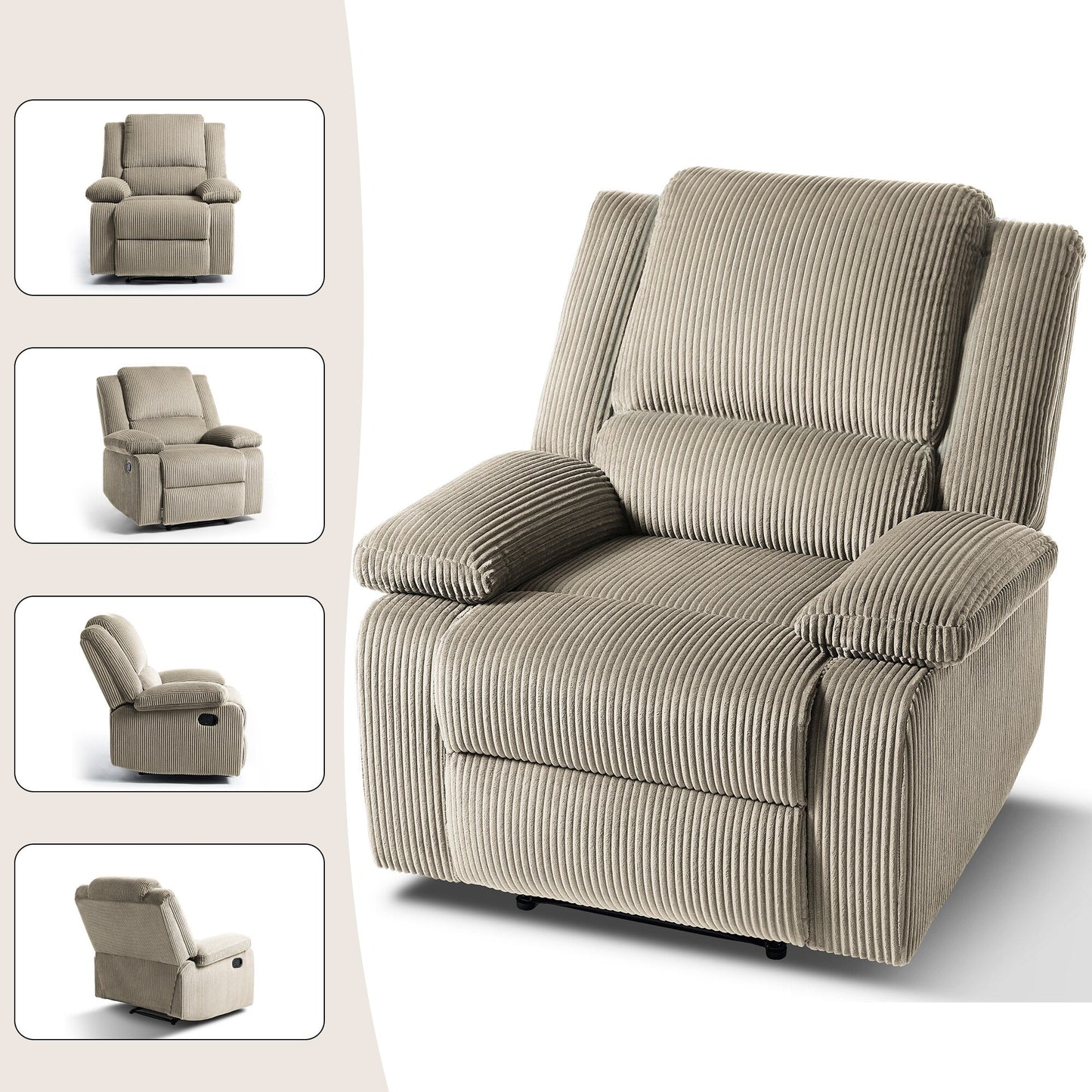 2 Set Corduroy Manual Recliner Glider Club Chair with Footrest