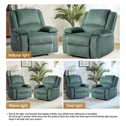 2 Set Corduroy Manual Recliner Glider Club Chair with Footrest