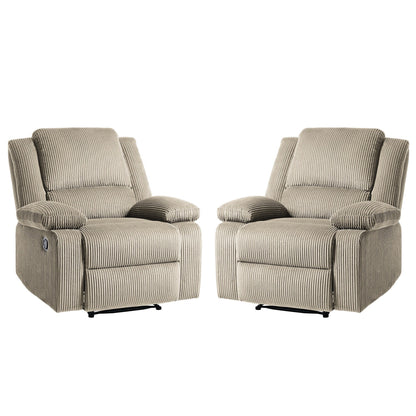 2 Set Corduroy Manual Recliner Glider Club Chair with Footrest