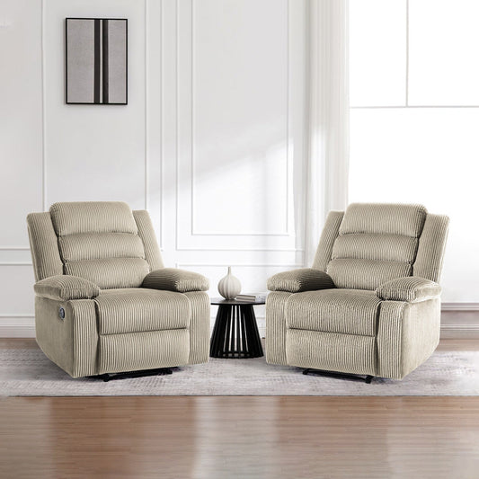 2 Set Modern Corduroy Manual Recliner Chair, Oversize Accent Chair Recliner with Wide Armrest