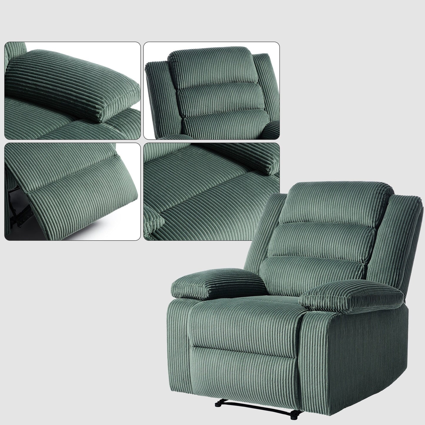 2 Set Modern Corduroy Manual Recliner Chair, Oversize Accent Chair Recliner with Wide Armrest