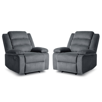 2 Set Modern Corduroy Manual Recliner Chair, Oversize Accent Chair Recliner with Wide Armrest