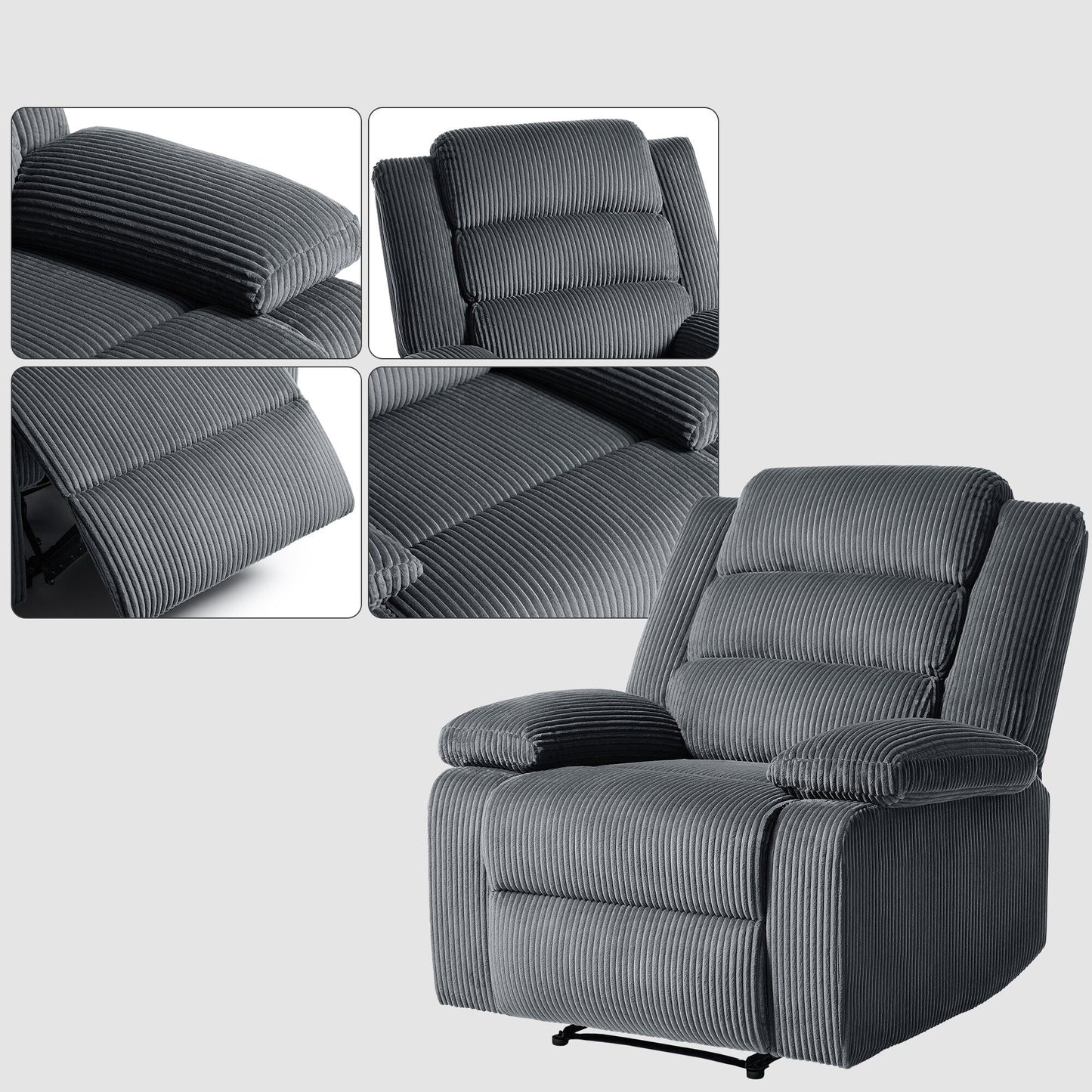 2 Set Modern Corduroy Manual Recliner Chair, Oversize Accent Chair Recliner with Wide Armrest