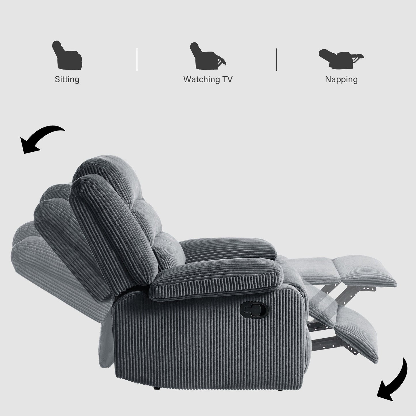 2 Set Modern Corduroy Manual Recliner Chair, Oversize Accent Chair Recliner with Wide Armrest