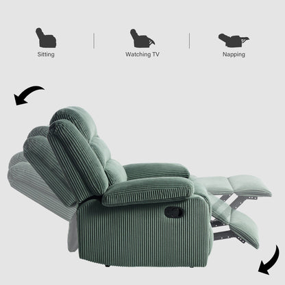 2 Set Modern Corduroy Manual Recliner Chair, Oversize Accent Chair Recliner with Wide Armrest