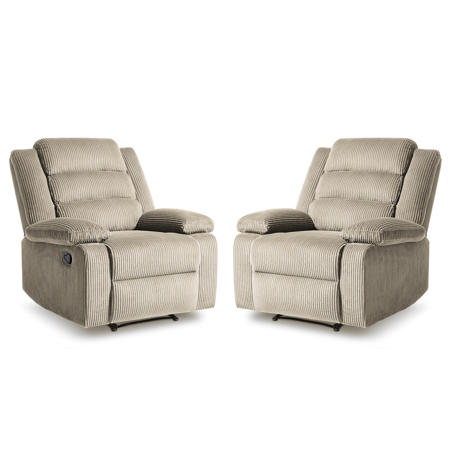 2 Set Modern Corduroy Manual Recliner Chair, Oversize Accent Chair Recliner with Wide Armrest