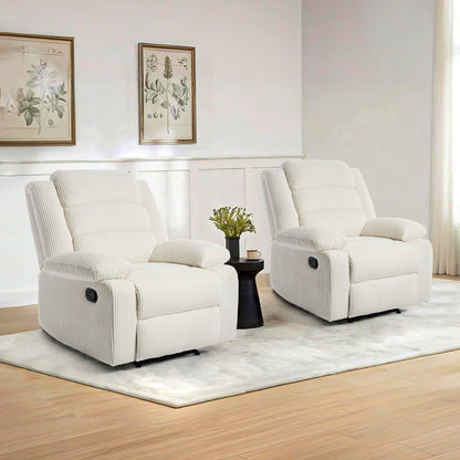 2 Set Modern Corduroy Manual Recliner Chair, Oversize Accent Chair Recliner with Wide Armrest