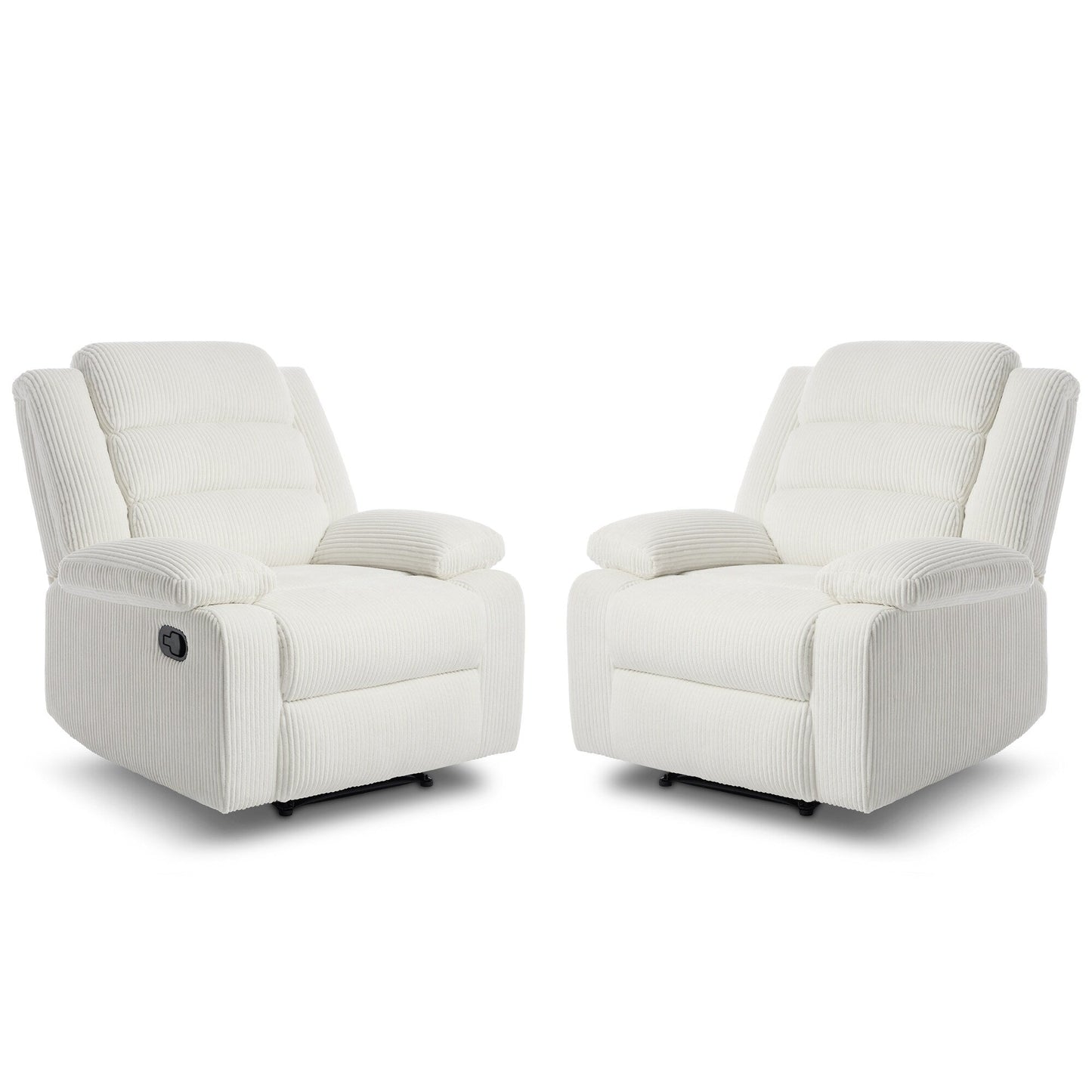 2 Set Modern Corduroy Manual Recliner Chair, Oversize Accent Chair Recliner with Wide Armrest