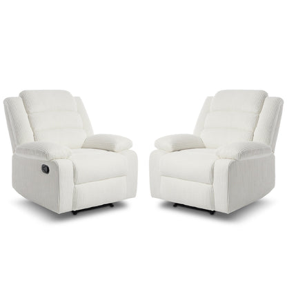 2 Set Modern Corduroy Manual Recliner Chair, Oversize Accent Chair Recliner with Wide Armrest