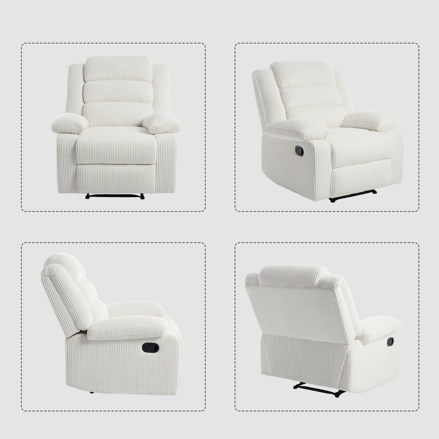 2 Set Modern Corduroy Manual Recliner Chair, Oversize Accent Chair Recliner with Wide Armrest