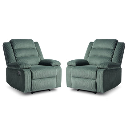 2 Set Modern Corduroy Manual Recliner Chair, Oversize Accent Chair Recliner with Wide Armrest