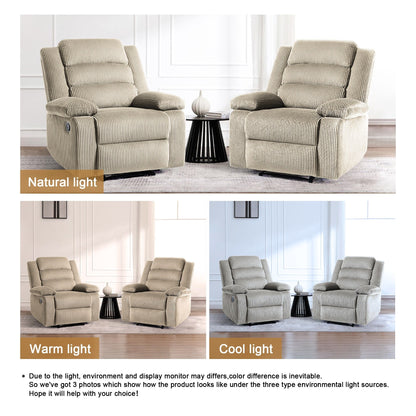 2 Set Modern Corduroy Manual Recliner Chair, Oversize Accent Chair Recliner with Wide Armrest