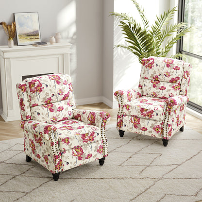 2 Set Nail-head Padded Seat Pushback Recliner Chair
