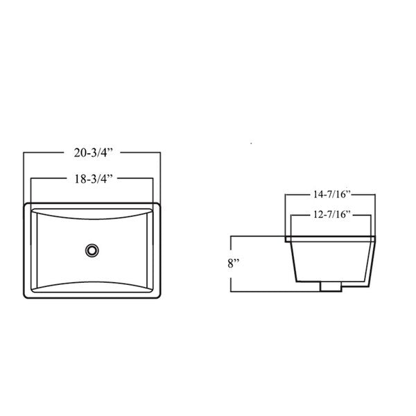 20-3/4-inch European Style Rectangular Shape Porcelain Ceramic Bathroom Undermount Sink