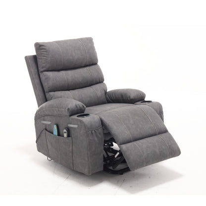 21 inch Seat Width Large Electric Power Lift Recliner for Elderly 8 Point Massage Lumbar Heat Remote Side Pockets Cup Holders