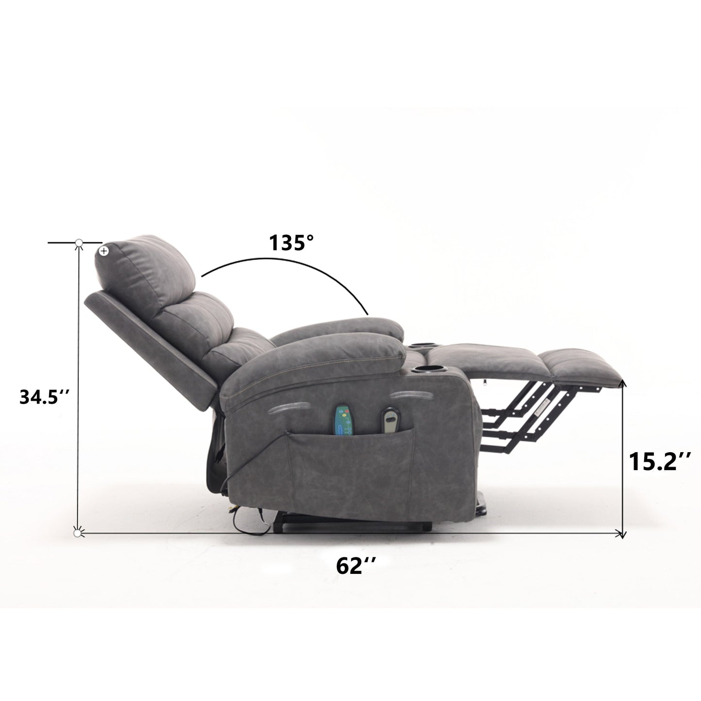 21W Large Size Electric Power Lift Recliner,8 Point Vibration Massage And Lumber Heat,Remote Control,Side Pockets,Cup Holders