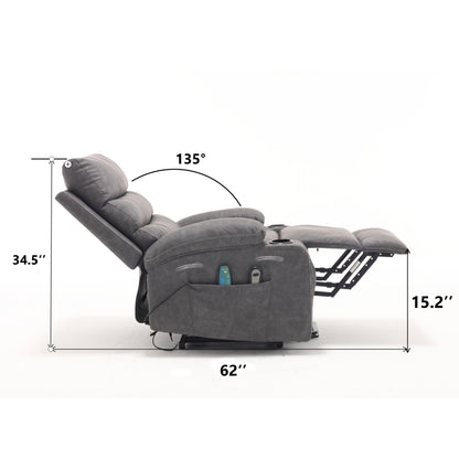 21W Large Size Electric Power Lift Recliner,8 Point Vibration Massage And Lumber Heat,Remote Control,Side Pockets,Cup Holders