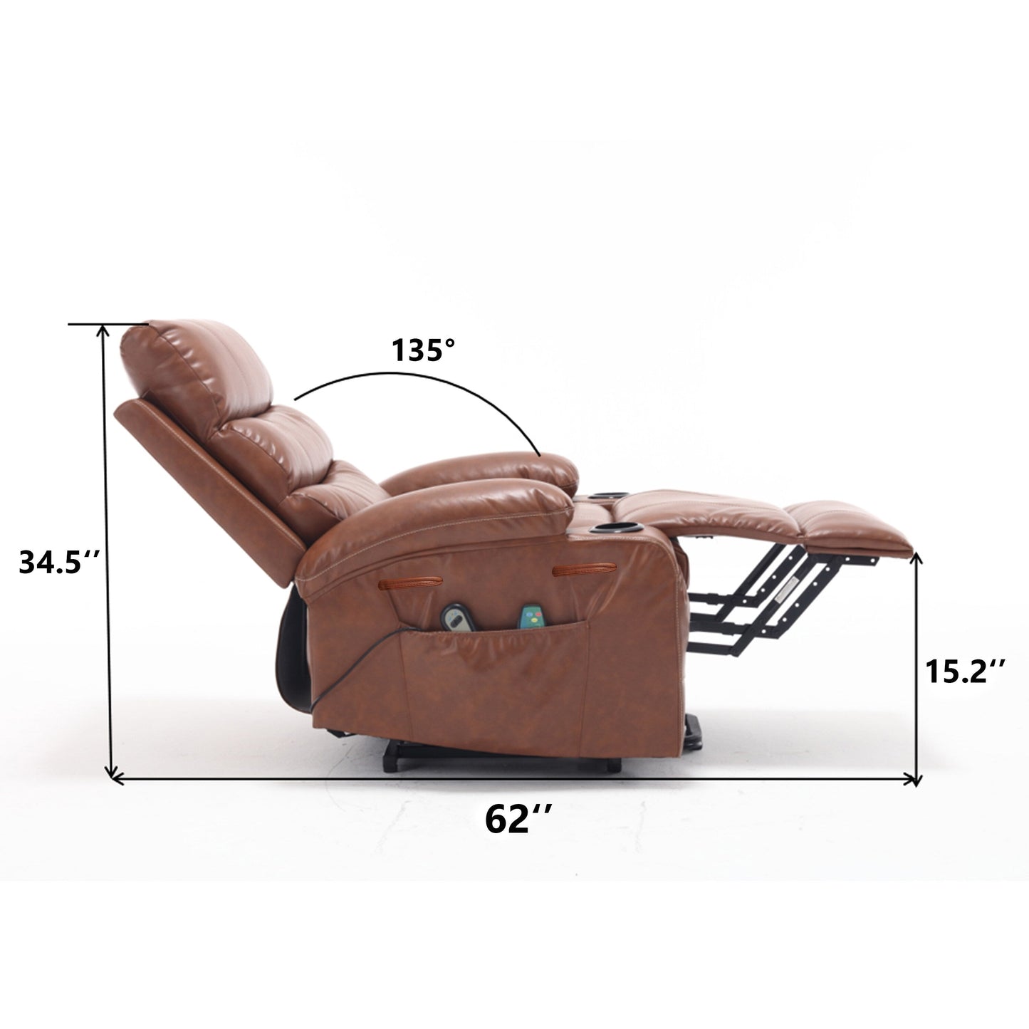 21W Large Size Electric Power Lift Recliner,8 Point Vibration Massage And Lumber Heat,Remote Control,Side Pockets,Cup Holders
