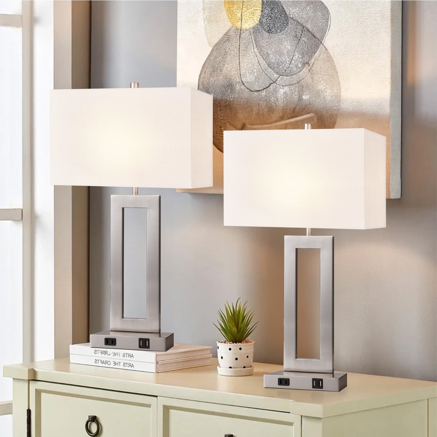 22 Gray USB Table Lamp Set With Touch Control