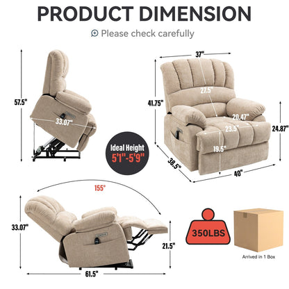 High Back Large Size Chenille Power Lift Recliner Chair