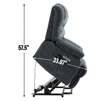 23 Seat Width and High Back Large Size Blue Grey Chenille Power Lift Recliner Chair with 8-Point Vibration Massage