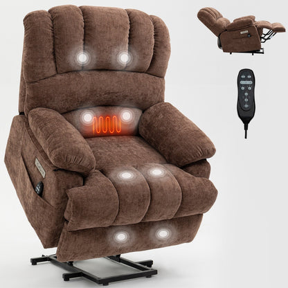 23 Seat Width and High Back Large Size Chenille Power Lift Recliner Chair with 8-Point Vibration Massage and Lumbar Heating
