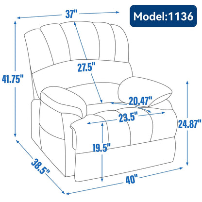 23 Seat Width and High Back Large Size Chenille Power Lift Recliner Chair with 8-Point Vibration Massage and Lumbar Heating