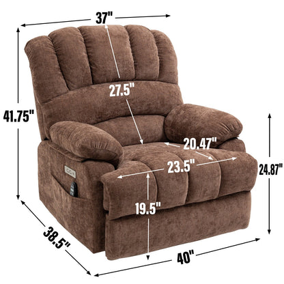 23 Seat Width and High Back Large Size Chenille Power Lift Recliner Chair with 8-Point Vibration Massage and Lumbar Heating