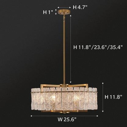 26 in. Gold Modern Drum Crystal Chandelier 6-Light Glam Dimmable Pendant Light Kitchen Island with Frosted Glass for Dining Room