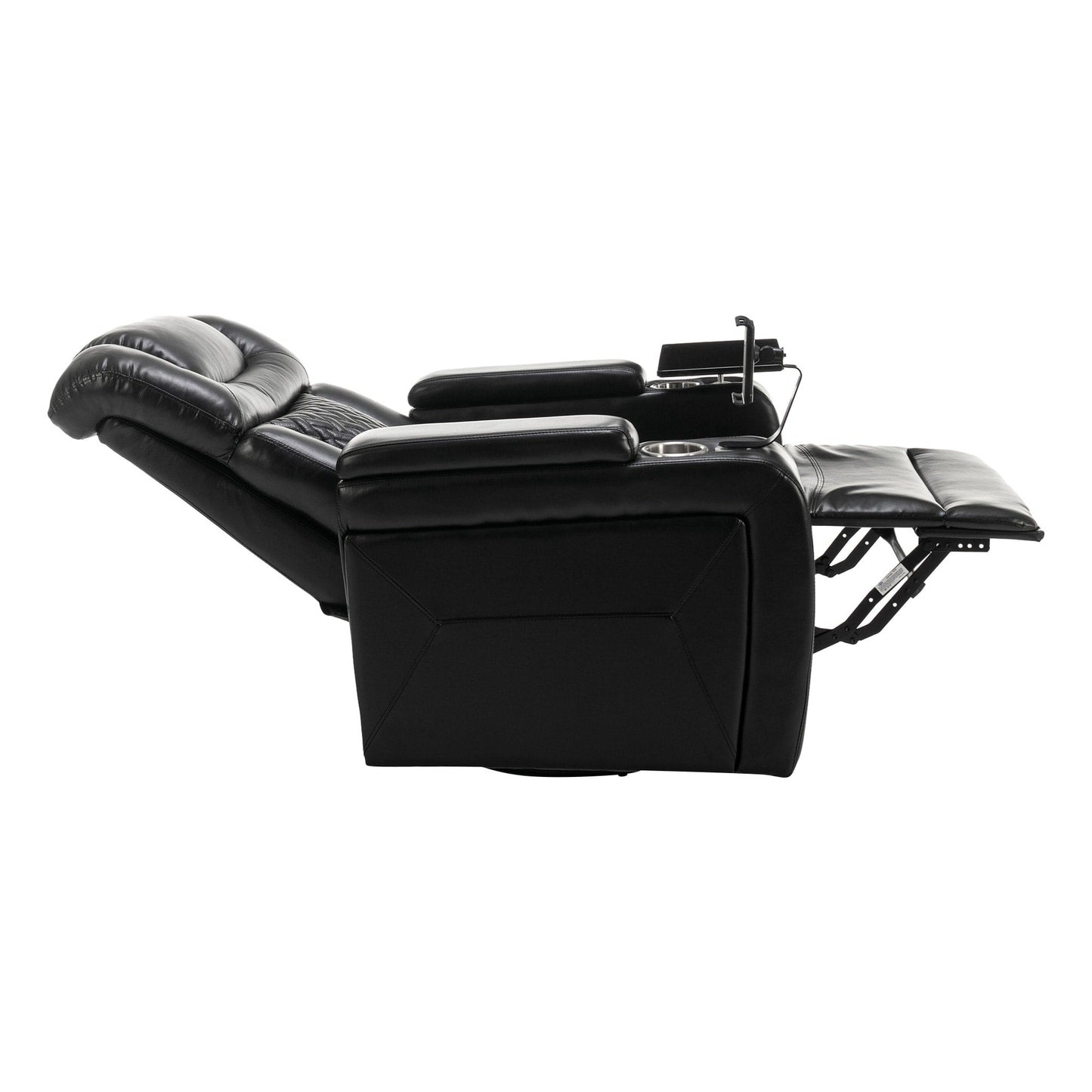 270 Degree Swivel PU Leather Power Recliner Individual Seat Home Theater Recliner with Comforable Backrest, Tray Table
