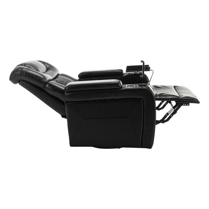 270 Degree Swivel PU Leather Power Recliner Individual Seat Home Theater Recliner with Comforable Backrest, Tray Table