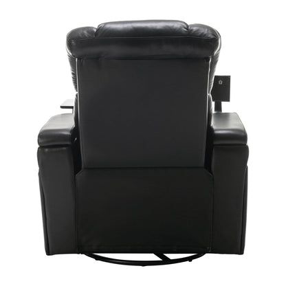 270 Degree Swivel PU Leather Power Recliner Individual Seat Home Theater Recliner with Comforable Backrest, Tray Table