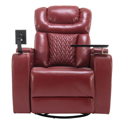 270 Degree Swivel PU Leather Power Recliner Individual Seat Home Theater Recliner with Comforable Backrest, Tray Table