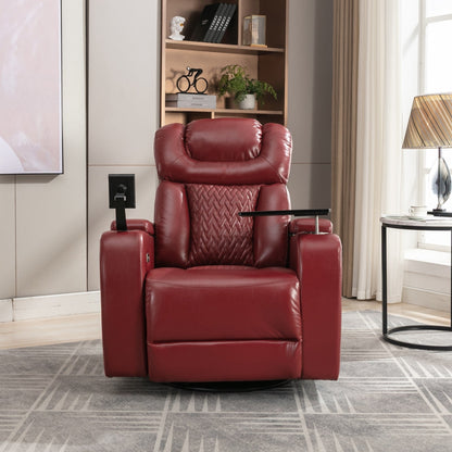 270 Degree Swivel PU Leather Power Recliner Individual Seat Home Theater Recliner with Comforable Backrest, Tray Table