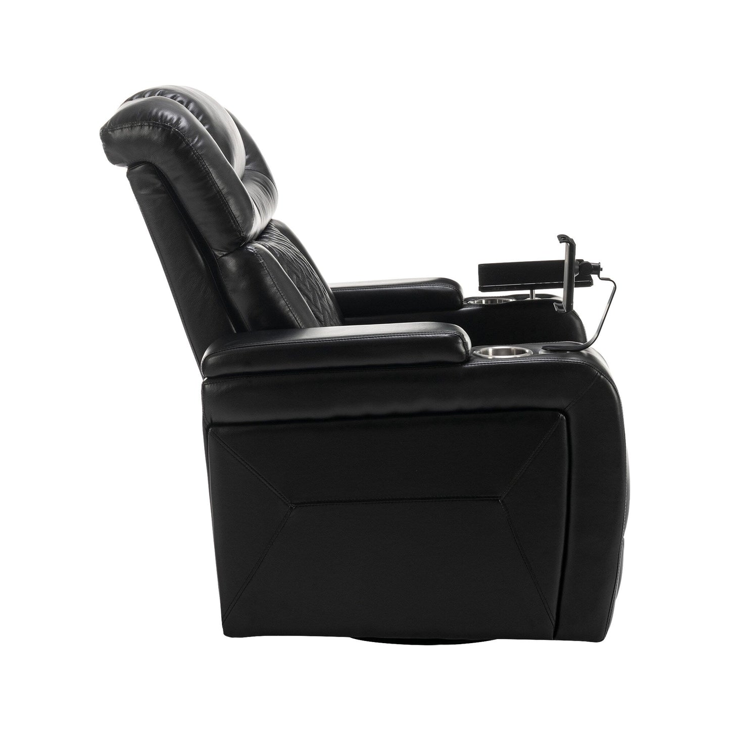 270 Degree Swivel PU Leather Power Recliner Individual Seat Home Theater Recliner with Comforable Backrest, Tray Table