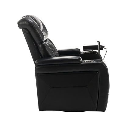 270 Degree Swivel PU Leather Power Recliner Individual Seat Home Theater Recliner with Comforable Backrest, Tray Table