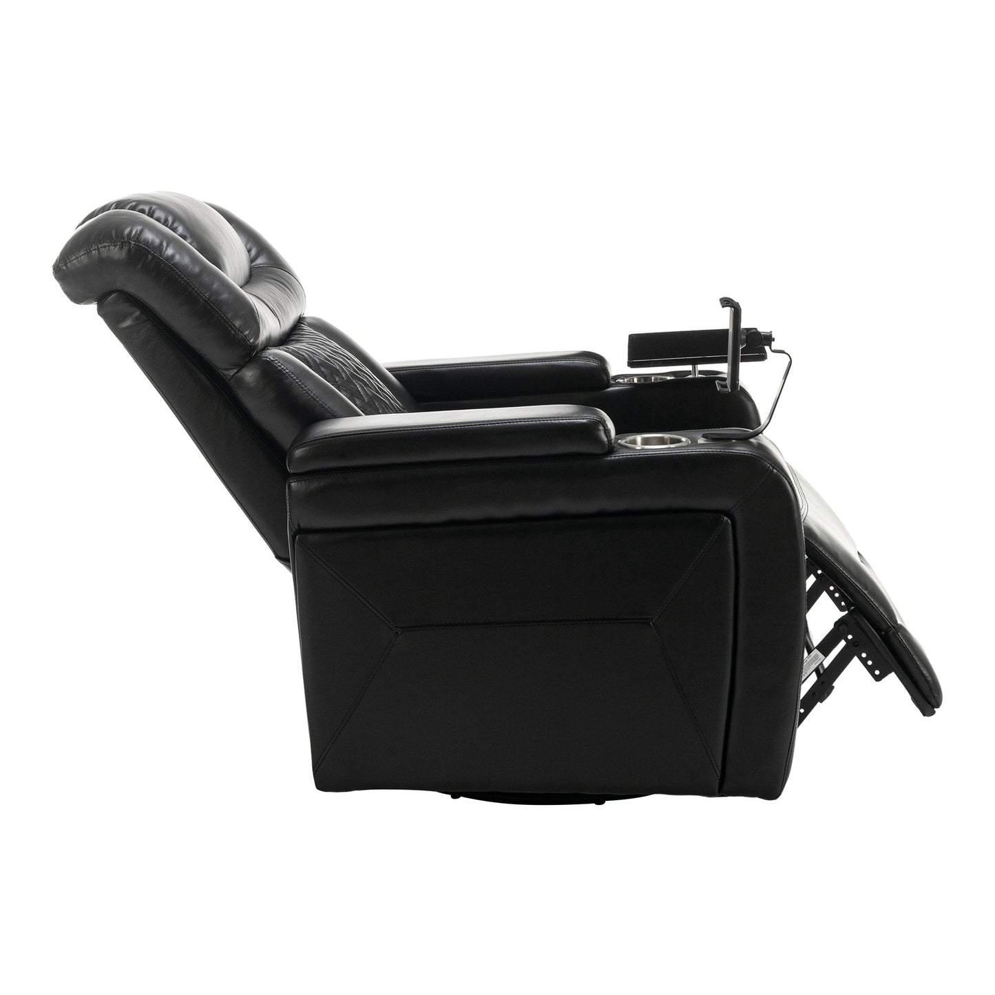 270 Degree Swivel PU Leather Power Recliner Individual Seat Home Theater Recliner with Comforable Backrest, Tray Table