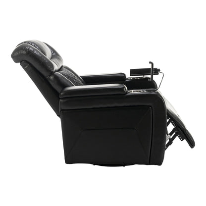 270 Degree Swivel PU Leather Power Recliner Individual Seat Home Theater Recliner with Comforable Backrest, Tray Table