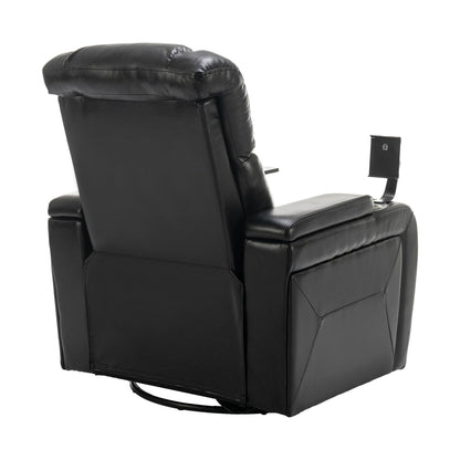 270 Degree Swivel PU Leather Power Recliner Individual Seat Home Theater Recliner with Comforable Backrest, Tray Table