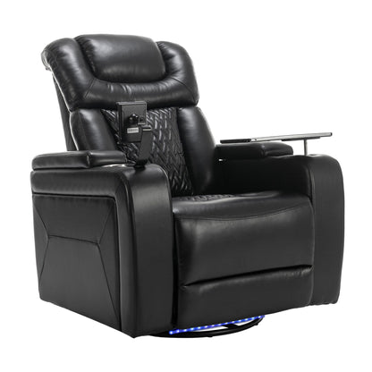 270 Degree Swivel Power Recliner Individual Seat Home Theater Recliner with Tray Table, Phone Holder, Cup Holder, USB Port
