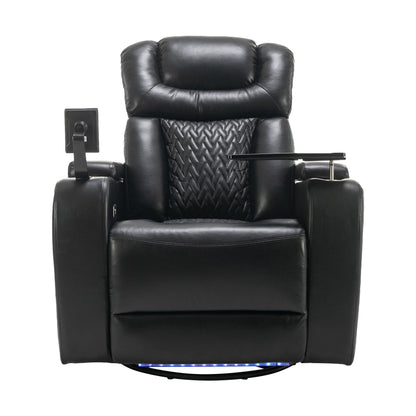 270 Degree Swivel Power Recliner Individual Seat Home Theater Recliner with Tray Table, Phone Holder, Cup Holder, USB Port