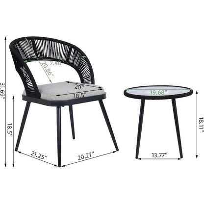 XINMICS 3 Pieces Handmade Rope Woven Cutout Backrest Patio Furniture