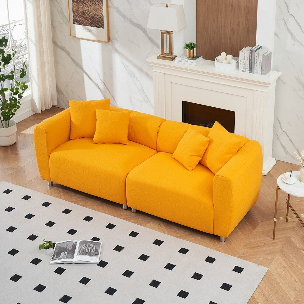 3 Seater Sofa Solid Wood Frame Couch with 4 Pillows